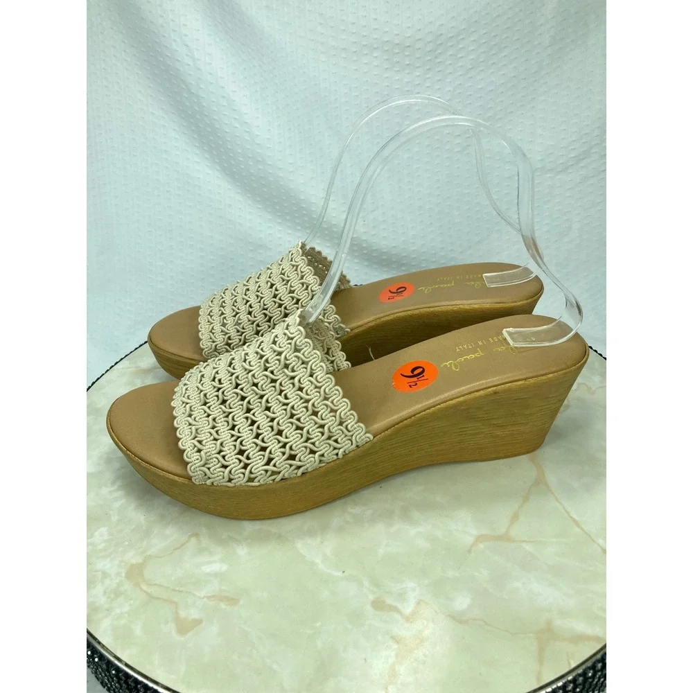 Mila Paoli Woven Macrame Wedge Sandals Women Sz 9.5 Beige Platform Summer Vacay